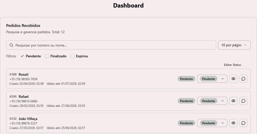 Painel de controle web